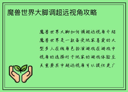 魔兽世界大脚调超远视角攻略